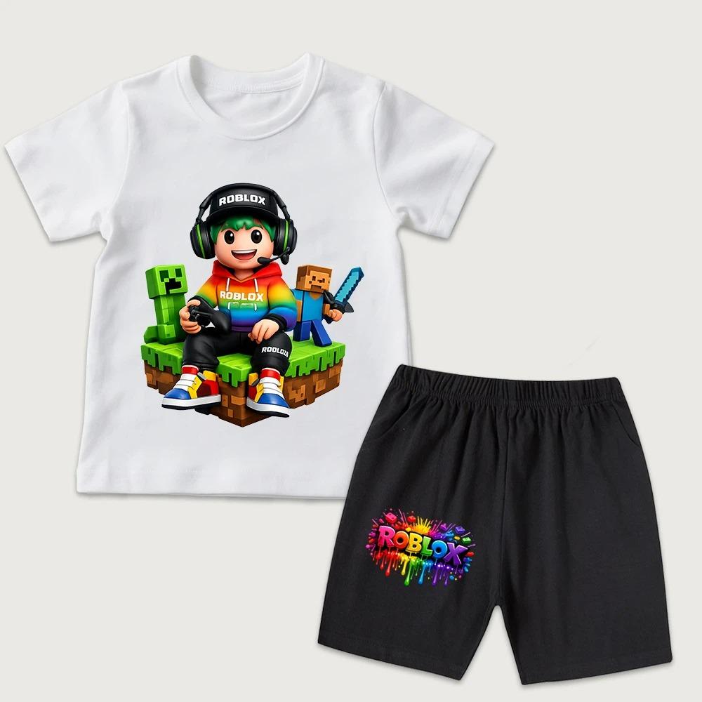 Fashion Funny Cartoon Boys Girls Cute Printed Kids T-shirt and Shorts 2 Piece Set Summer Casual Outfit for Boys and Girls Childrens Clothing