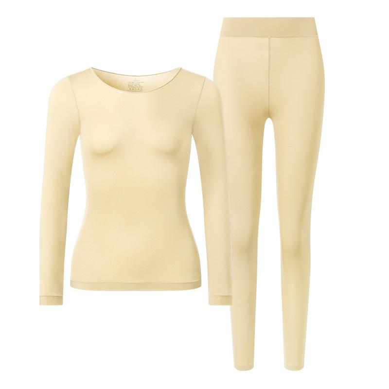 Set de lenjerie termică pentru femei, cu mânecă lungă, cu fundul de sus, fără sudură, pantaloni lungi, foarte elastic, de toamnă și iarnă, set termic pentru femei