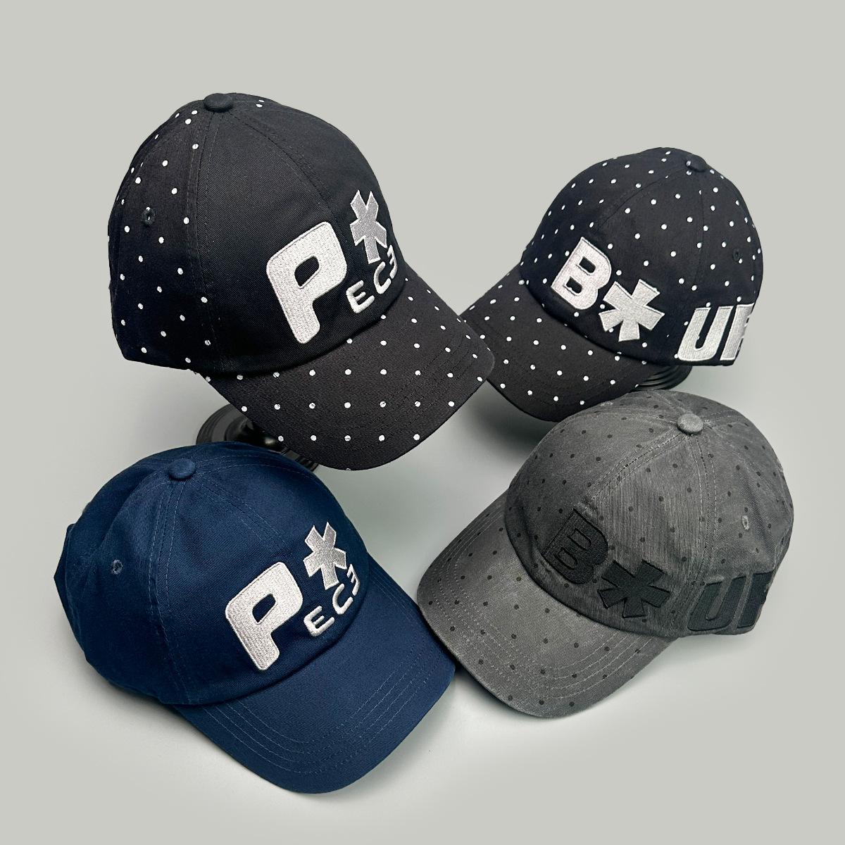 Charm Clothings Women's Black/Blue Four Seasons Niche Polka Dot Letter Embroidery Baseball Cap Men's And Sunshade Retro Street Cap 52-60Cm