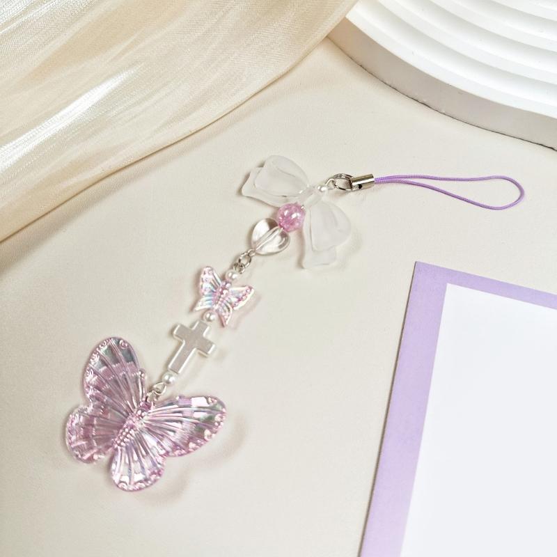 Elegant Butterfly Phone Lanyard Multipurpose Phone Charm Ornament Acrylic Pendant Mobile Accessory for Women Daily Use