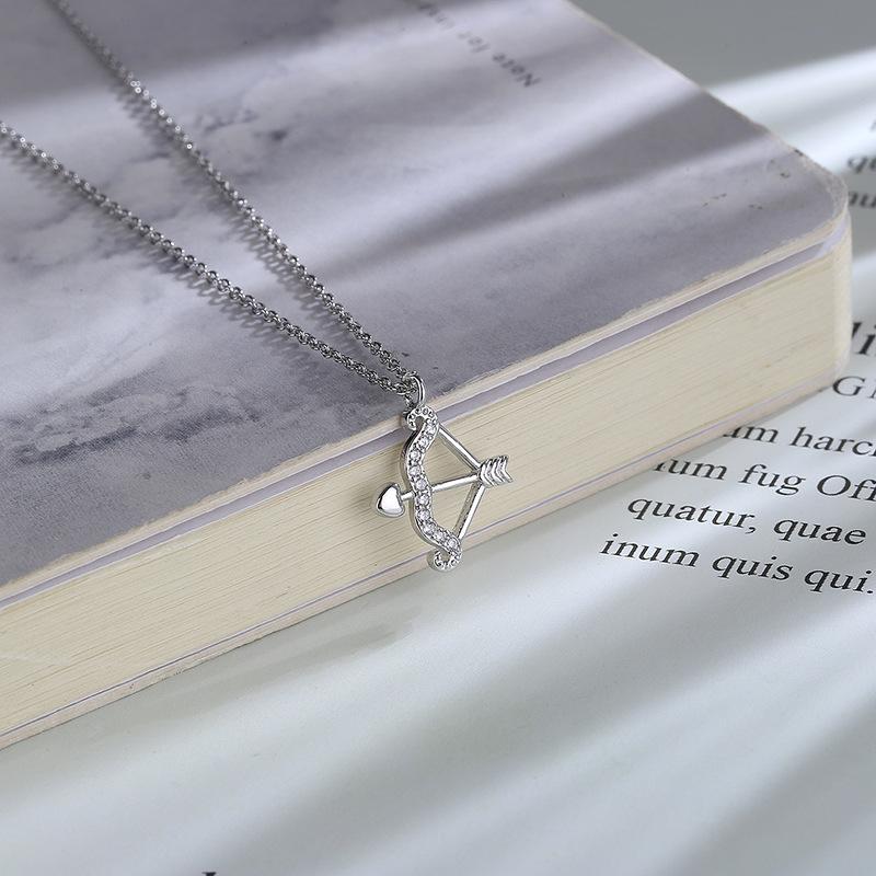 Silver Color Eros Bow and Arrow Zircon Necklaces for Women Cupid Love Arrow Pendant Clavicle Chain Party Jewelry