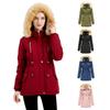 Womens Thick Fleece-Lined Cotton Puffer Coat With Detachable Hood Oversized Warm Winter Jacket In Solid Colors