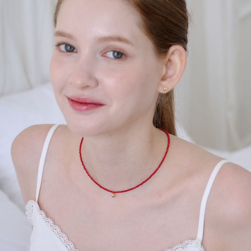 NUOY [Silver 925] Petite Heart Red Crystal Necklace