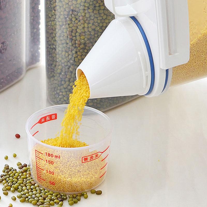 High Quality PP Cereal Dispenser Storage Box Kitchen Food Grain Rice Containers with Measuring Cup