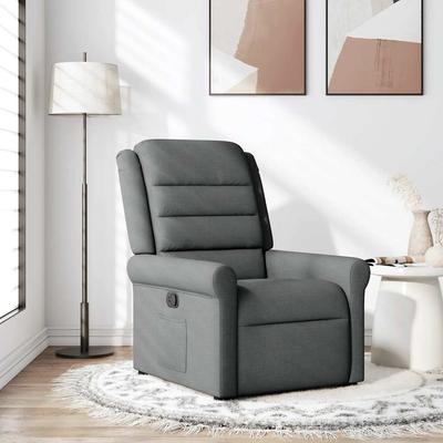Folding Armchair, Dark Grey, Upholstered In Fabric