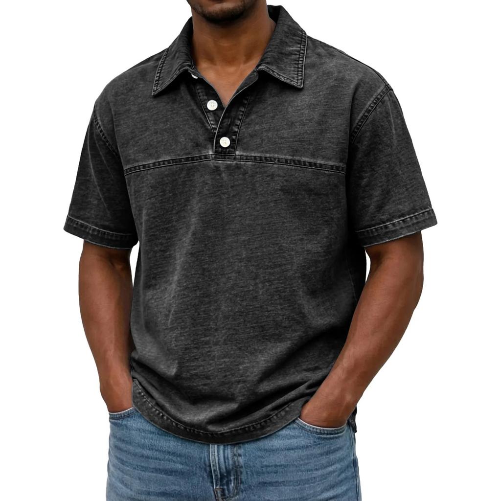 Men's Button-down Short-sleeved Fitted Distressed Washed -neck Casual Shirt