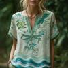 Women Shirt V-Neck Short Sleeve Loose Fit Pullover Tops 3D Printed Pattern Summer Casual Blouse Daily Wear