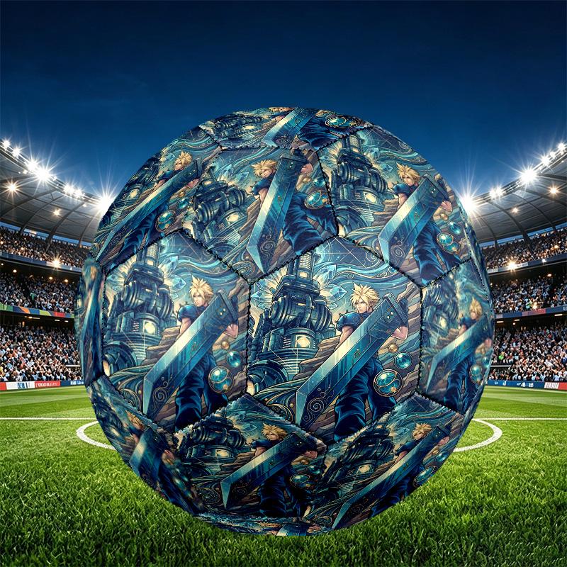 Final Fantasy Print Size 5 Soccer Ball, PU Wear Resistant Football for Match Training and Daily Practice, Birthday Gift for Soccer Fans