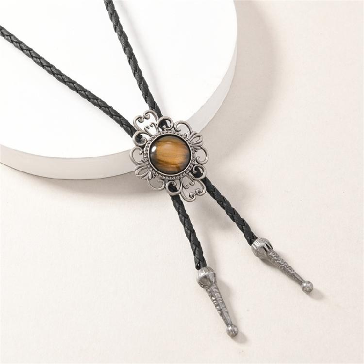 Unisex Southwest Inspired Bolo Tie Necklace Hip Hop Jewelry With Tribal Pendant And Practical PU Leather Metal Chain