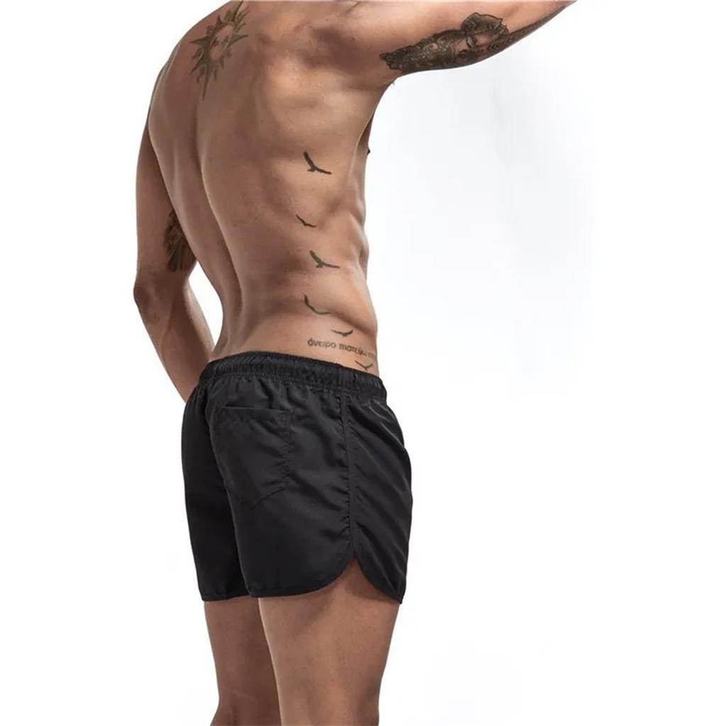 Men Beach Shorts Quick Dry Summer Breathable Polyester Men Swimming Shorts with Drawstring for Outdoor Sports Black M