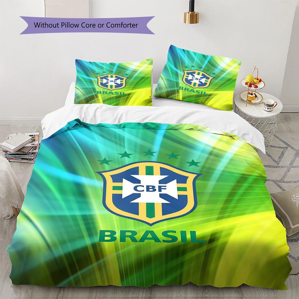 Brazil National Football Team Pattern Bedding,Quilt Set Quilt Cover Pillowcase Home Birthday Gift(1 * duvet cover + 2 * pillowcase, without core)