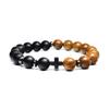 Men's Cross Bracelet with Wood Beads and Frosted Stones - Popular European and American Jewelry