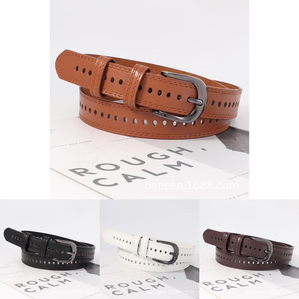 Trendy Pu Leather Belt For Women With Allhole Design And Metal Buckle For Spring 2024