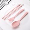 Wheat Straw Tableware Chopsticks Fork Spoon Three-piece Gift Portable Travel Chopsticks Fork Spoon Tableware Set
