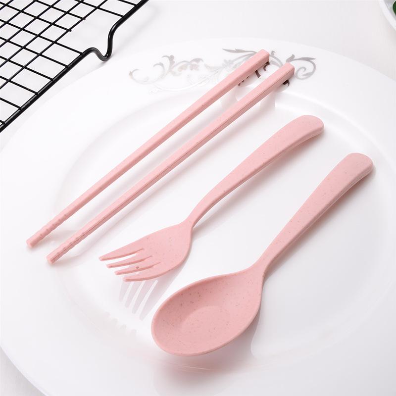 Wheat Straw Tableware Chopsticks Fork Spoon Three-piece Gift Portable Travel Chopsticks Fork Spoon Tableware Set
