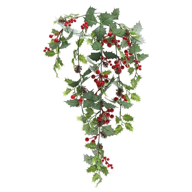 

1 шт. Зеленый лист Искусственная ягода Цветочное растение Домашний декор Навидад Садовый венок Рождественский аксессуар Рождественское Свадебное украшение 75cm