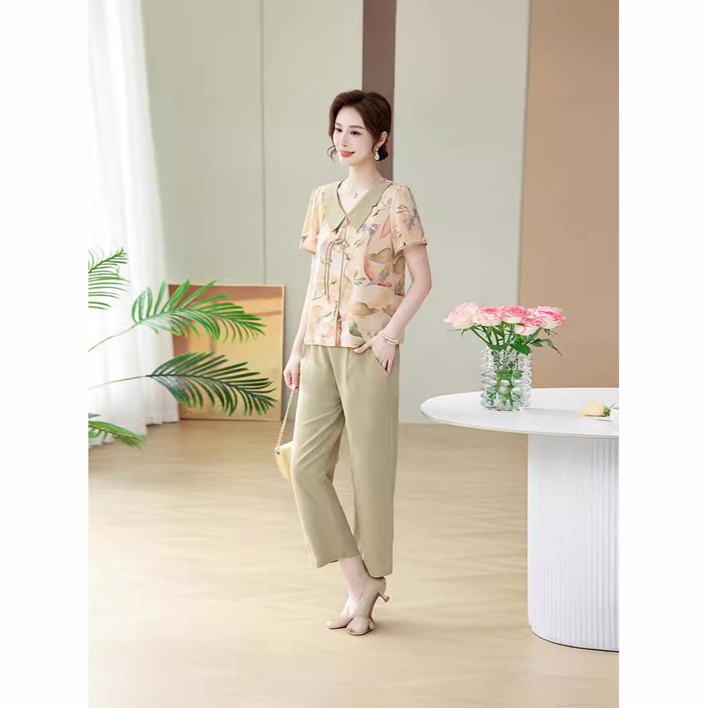 Letní sada triček pro seniory středního věku, košile středního věku pro matky, dvoudílná sada