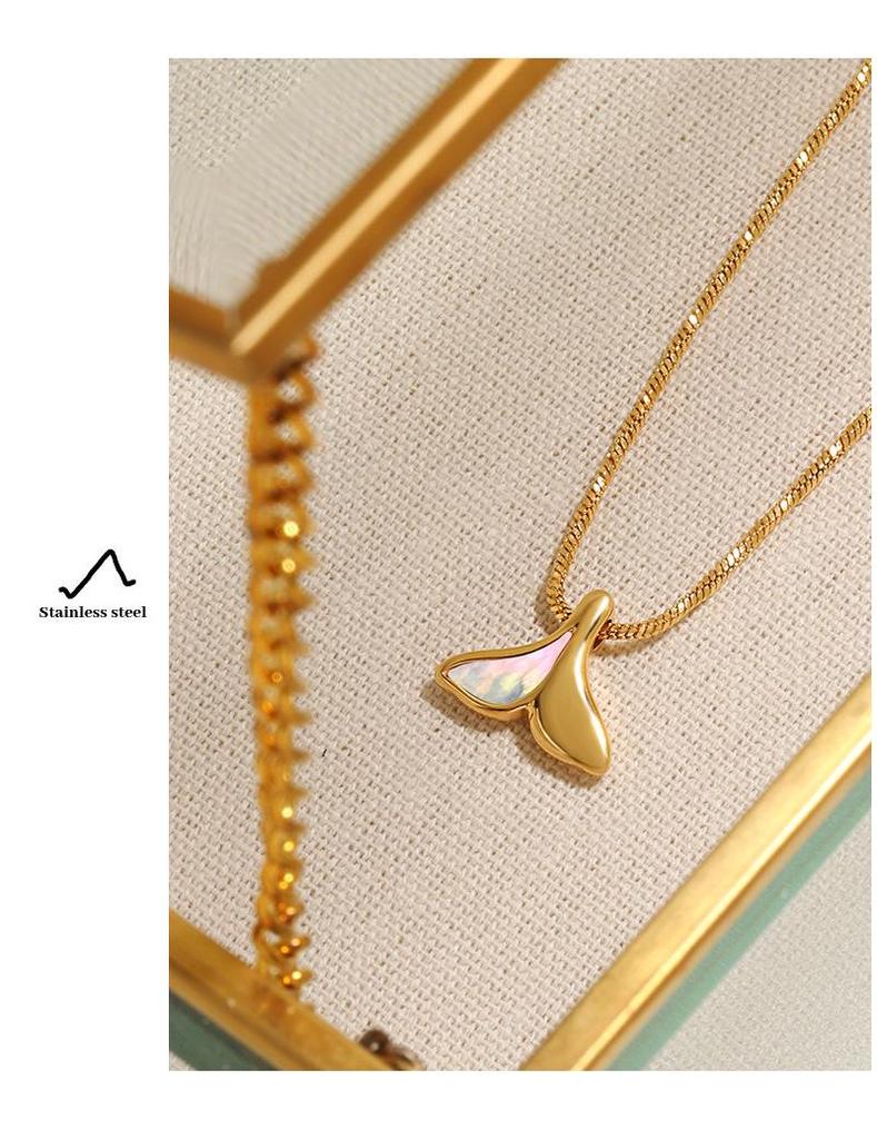 European-American Mermaid Tail Necklace: White Shell & Titanium Steel Pendant