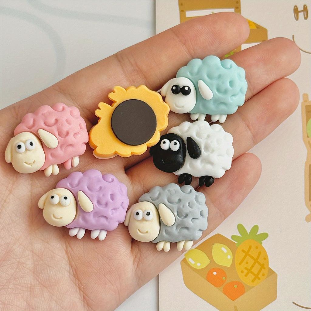 6 Pcs Whimsical Flock Sheep-Shaped Magnetic Resin Fridge Magnets - Strong Adhesive, Colorful Design, Perfect for Home