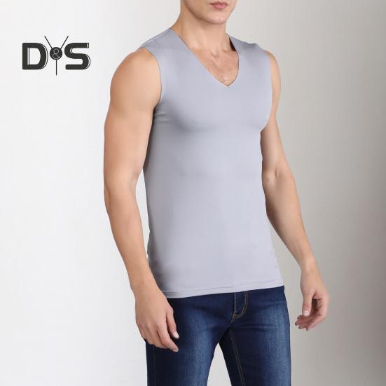 Men Summer Fitness Vest Solid Color Seamless Plus Size V Neck Sleeveless Stretchy Soft Breathable Quick-drying Pullover Casual Men Gym Sport Tank Top