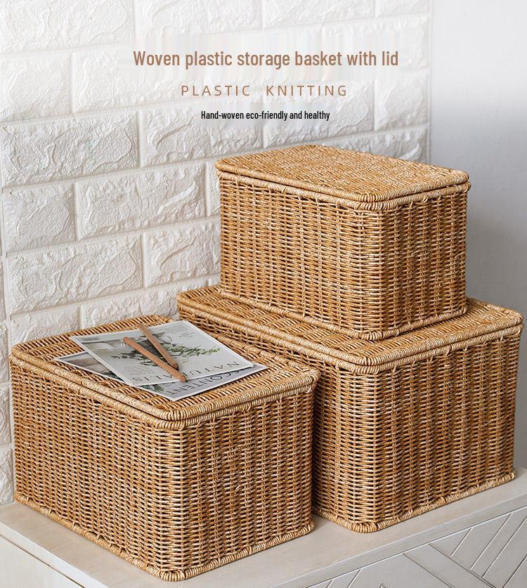 Nordischer Stil Imitation Rattan Aufbewahrungsbox mit Deckel - Schlafzimmer Kleiderorganizer