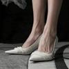 French Single Shoes Women's 2025 Autumn Niche Pearls Shallow Mouth Pointed High Heels Stilettos Fashion All-match Personality