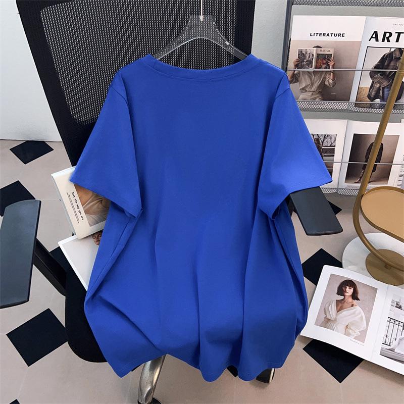 Women's Plus Size Slimming Loose Round Neck Mid-Length Short-Sleeve T-Shirt (Sizes 200/300/350 Jin), Style 1058