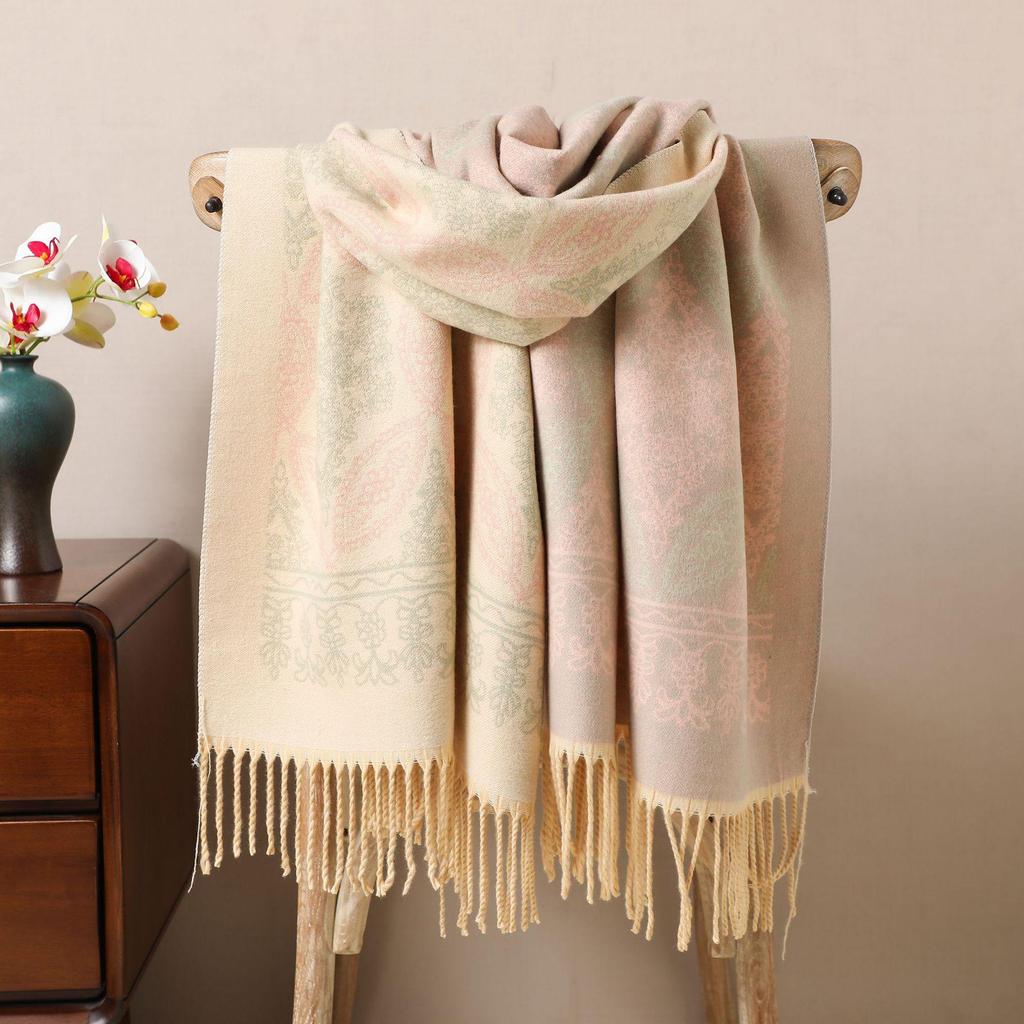 Retro Ethnic Tassel Women's Embroidered Imitation Cashmere Scarf Shawl - Autumn/Winter Style