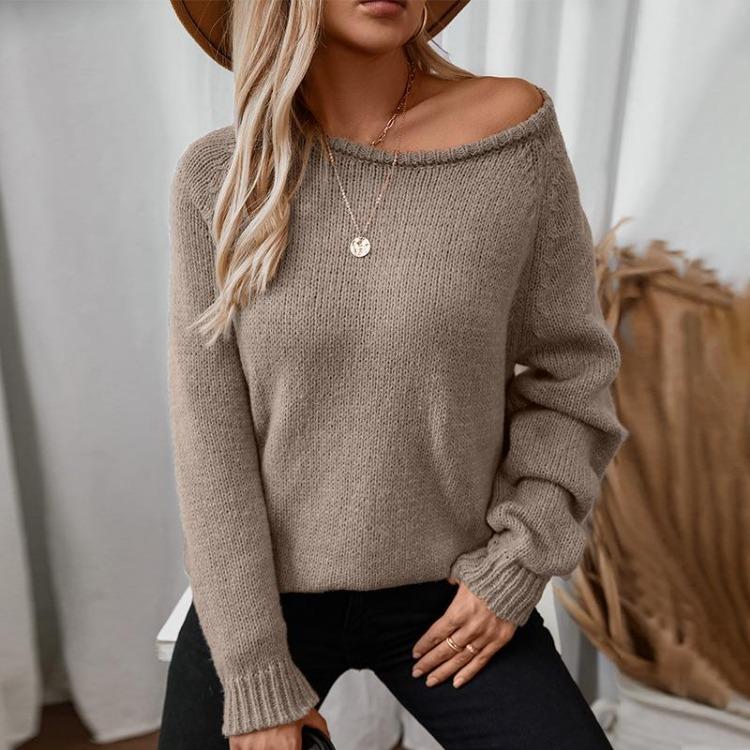 Vintage O Neck Solid Color Long Sleeve Loose Knitwear Cardigan Sweater Top for Autumn Winter