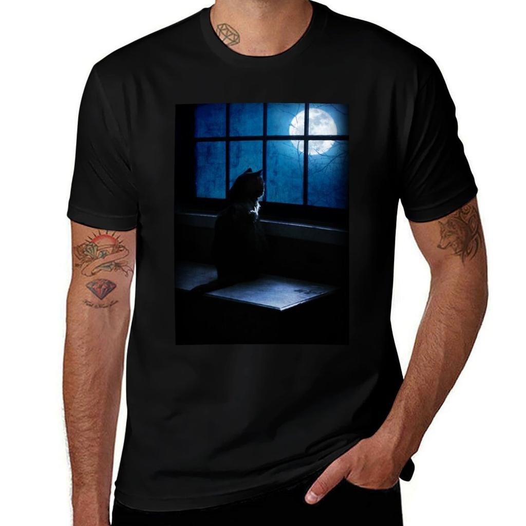 Black Cat Moon T-Shirt Work Casual Loose Fit T-Shirt