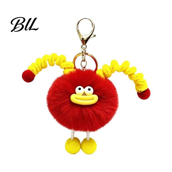 Sausage Mouth Ball with Spring Tentacle Creature Plush Keychain, Cartoon Fuzzy Keyring Pendant, Keychain Decorative for Handbags Purses Backpacks