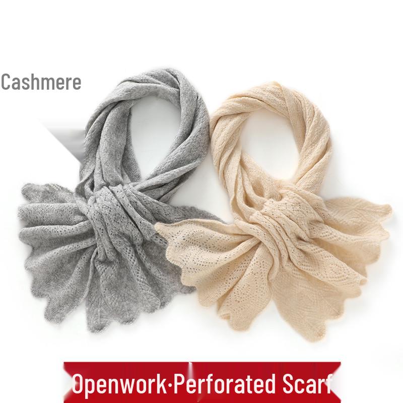 Women s Soft Cashmere Scarf - Perforated Knit, Solid Color for Autumn/Winter Warmth Festive Red