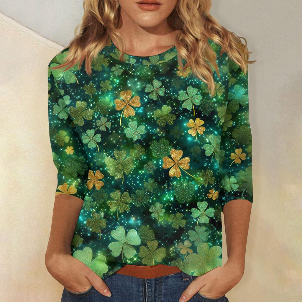 Damenoberteile Dreiviertelarmshirt Rundhalsausschnitt Lockeres Freizeitshirt Druck T-Shirt