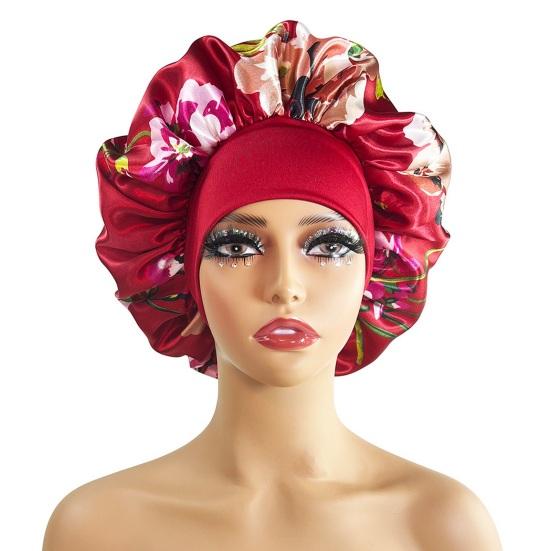Hair Cap Silk Satin Bonnet Extra Large Sleeping Satin Bonnet Comfortable Flower Print Elastic Band High Density Women Braids Curly Night Hat