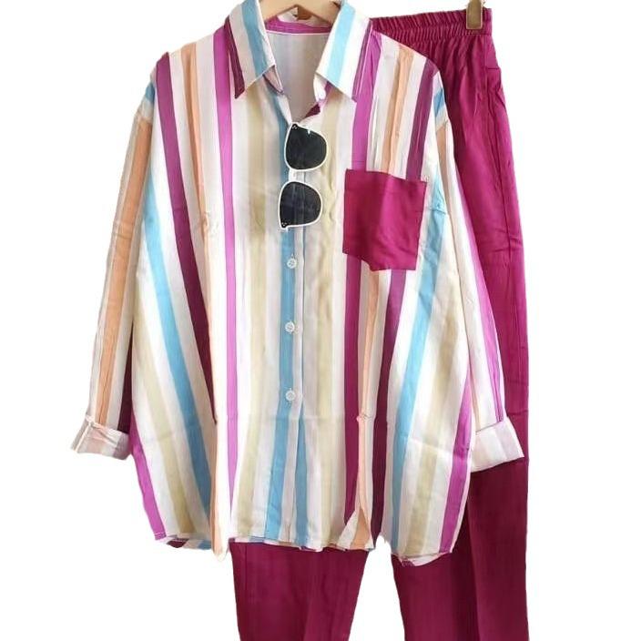 Summer 2023 Striped Casual Women's Set: Loose, Slimming, Comfortable Fashion.