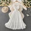 French gentle wind pink V-neck suspender dress women's summer crochet hollow embroidery thin pendulum long skirt