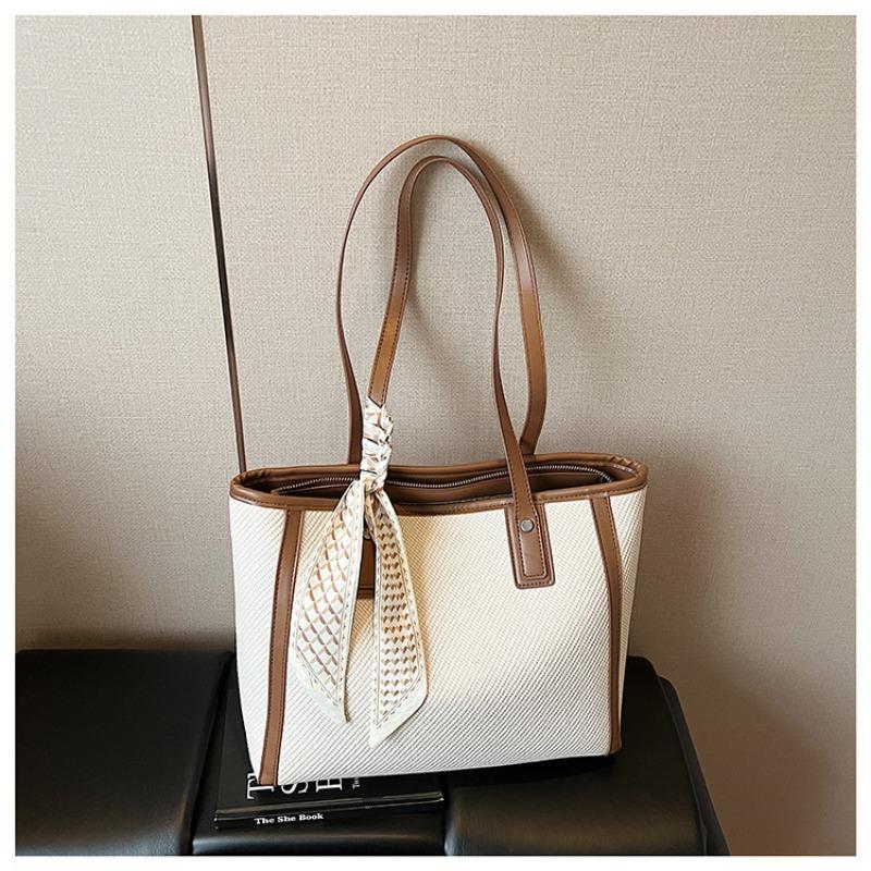 

Casual large-capacity bag women s new trendy contrasting color tote bag simple shoulder portable commuter bag білий