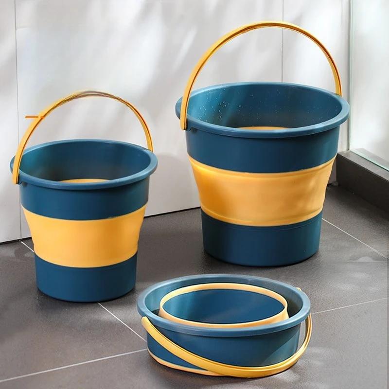 Folding Easy Hold Bucket with Protector Car Wash Fishing Bath Area Tool Silicone Bucket Outdoor Camping Home Supplies 5L10L