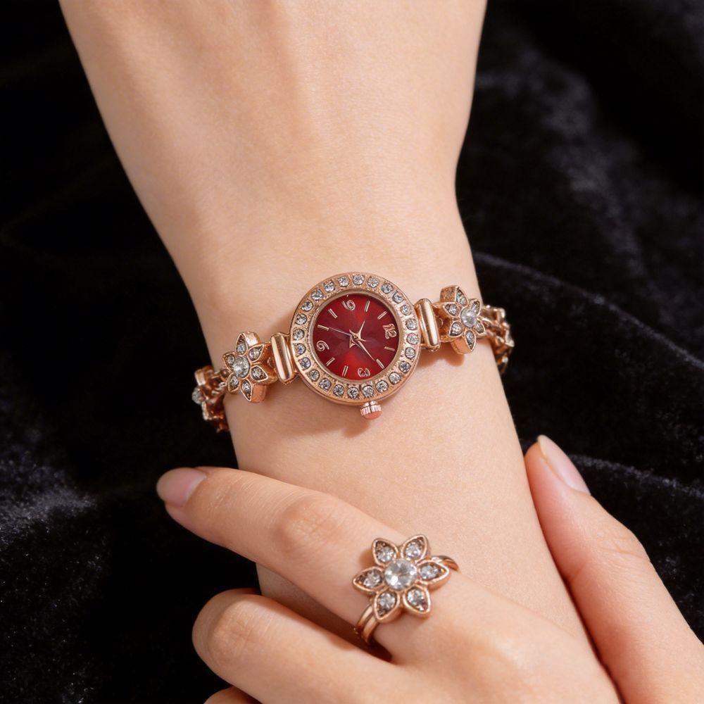 with Adjustable Bracelet Circle Shaped Watch Rhinestone Wrist Decoration Quartz Watches  Women Girl