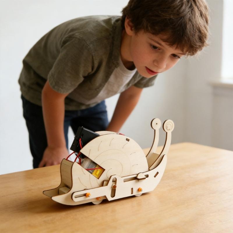 Friendly Wooden Funny Electric Snail Model Hand Craft Set for Educational Physics Teaching and Student Craft Projects