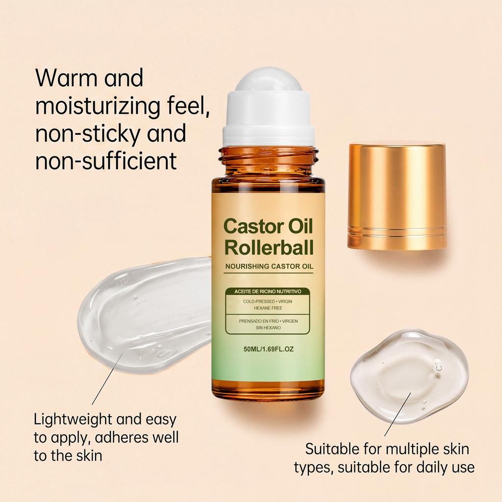 Olio di ricino roller roll-on massaggio per la pelle del corpo, cura idratante e ammorbidente, olio idratante spremuto a freddo, cura confortevole e delicata