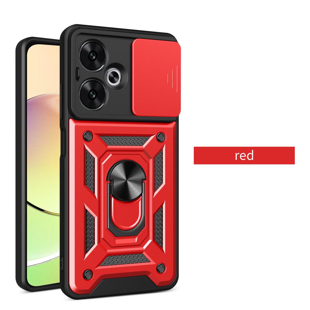 Slide Camera Case for Xiaomi Redmi 13C 12 5G 4G Car Magnetic Ring Holder Silicone Protection Phone Cover Redmi13C Redmi12 Coque
