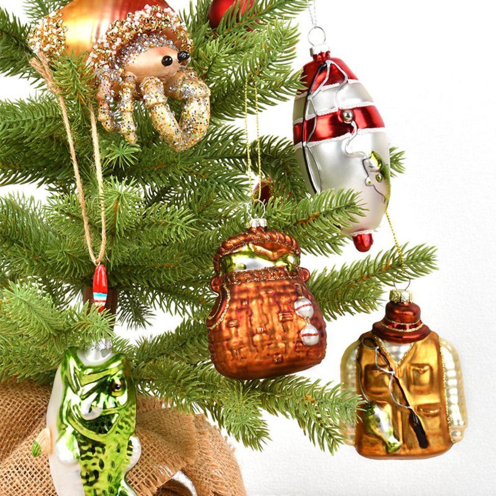Fishing Series Christmas Tree Decoration Glass Painted Home Scene Decoration Pendants Home