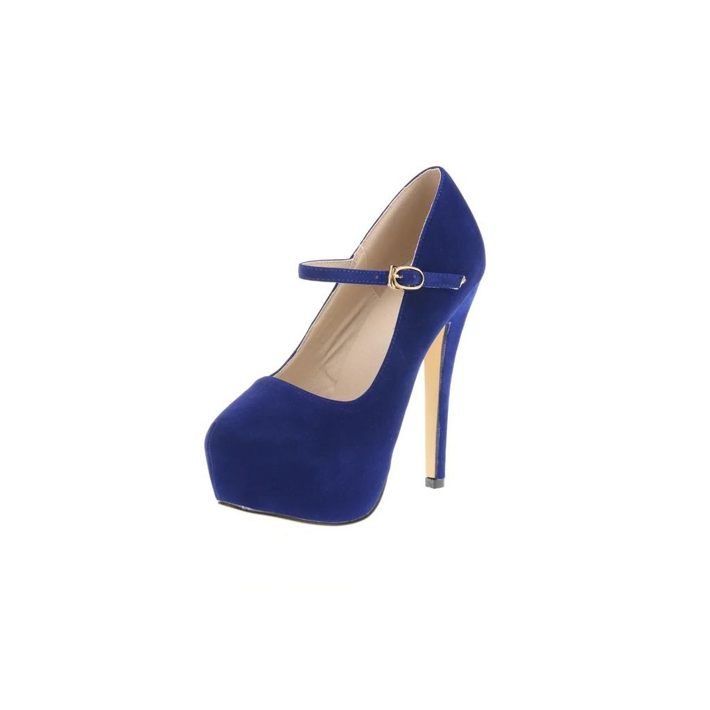 Women Pumps New Sexy 14cm Round Toe Platform High Heels Shoes Woman Flock Nightclub Party Black Red Wedding Shoes Plus Size