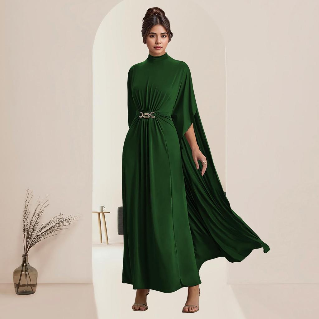 Damen Figurbetontes Taillenbetonendes Knopf-Schal-Kleid mit Rundhalsausschnitt