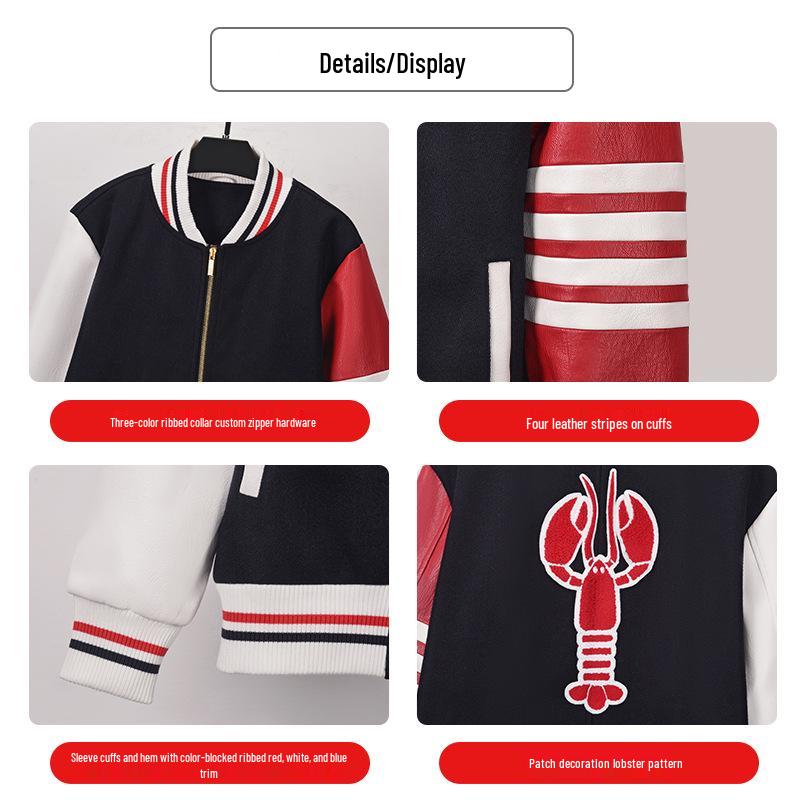 TB BROWIN Autumn Striped Wool Blend Baseball Jacket - Lobster Style Streetwear Casual Outerwear