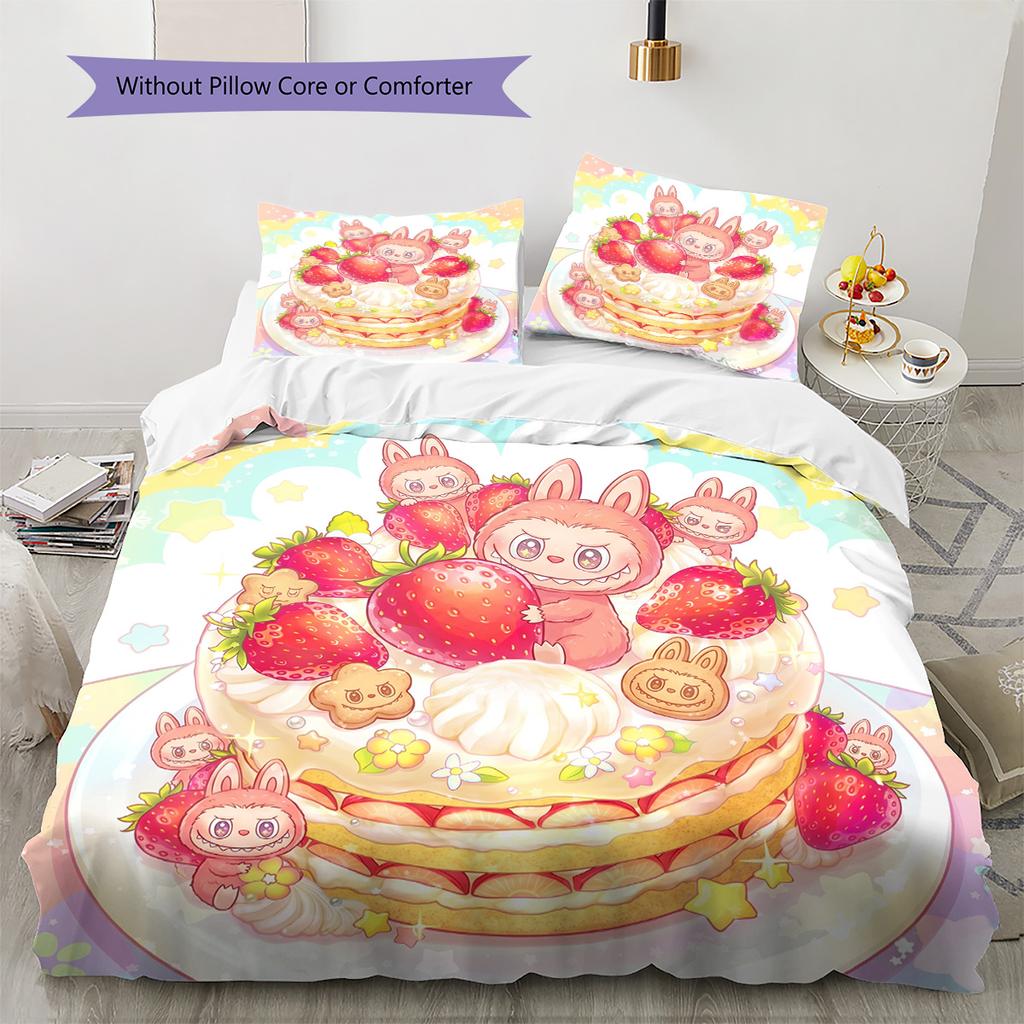 Labubu Pattern Bedding Quilt Set Quilt Cover Pillowcase Home Decoration Birthday Gift (1 * Duvet Cover + 2 * Pillowcase, Without Core)