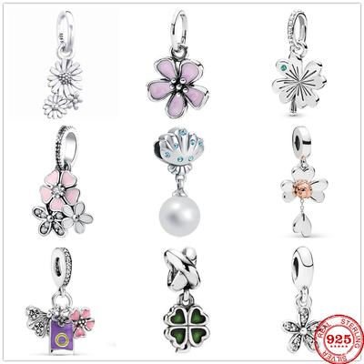 Išpardavimas 100% 925 prabos sidabro gėlės keturlapio dobilo kriauklės pakabukas tinka originaliai apyrankei gaminti DIY papuošalai moterims