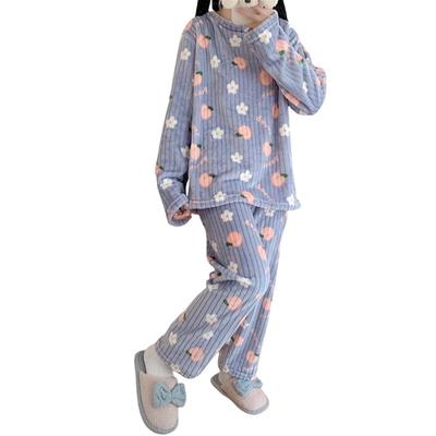 MEME XTRA Fluffy Winter Pajama Long Warm and Perfect for and Perfect As a Gift Women's Set, Sleeves, Flannel, Fleece-Lined, Cute, Spring, Autumn,