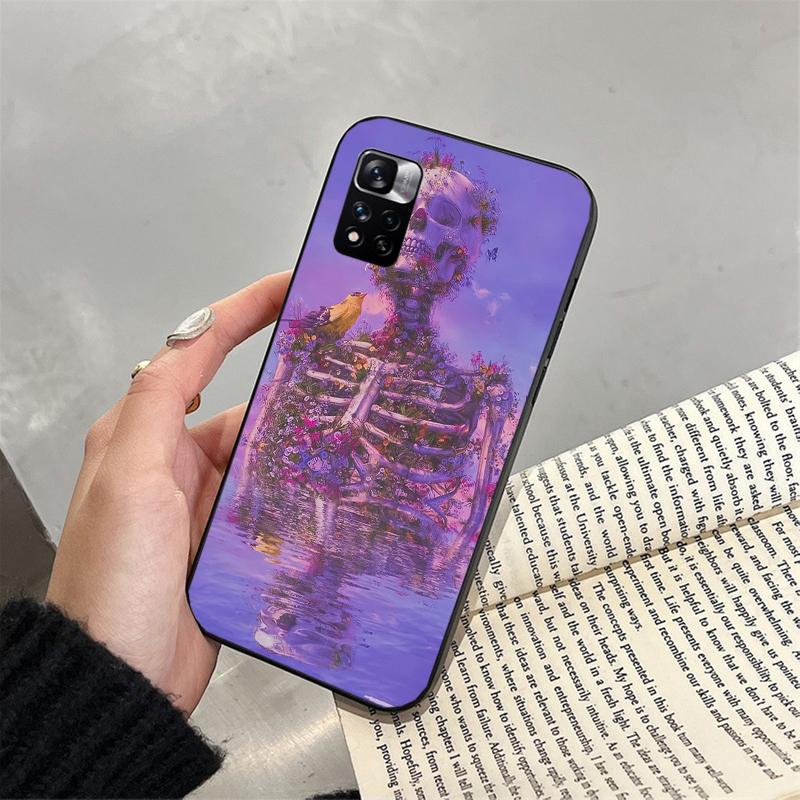 Skelett in blumen Telefon Fall Für Xiaomi Redmi hinweis 13 12 Pro 11S 11 10 Pro 10S 12S Redmi 10 13C 9C